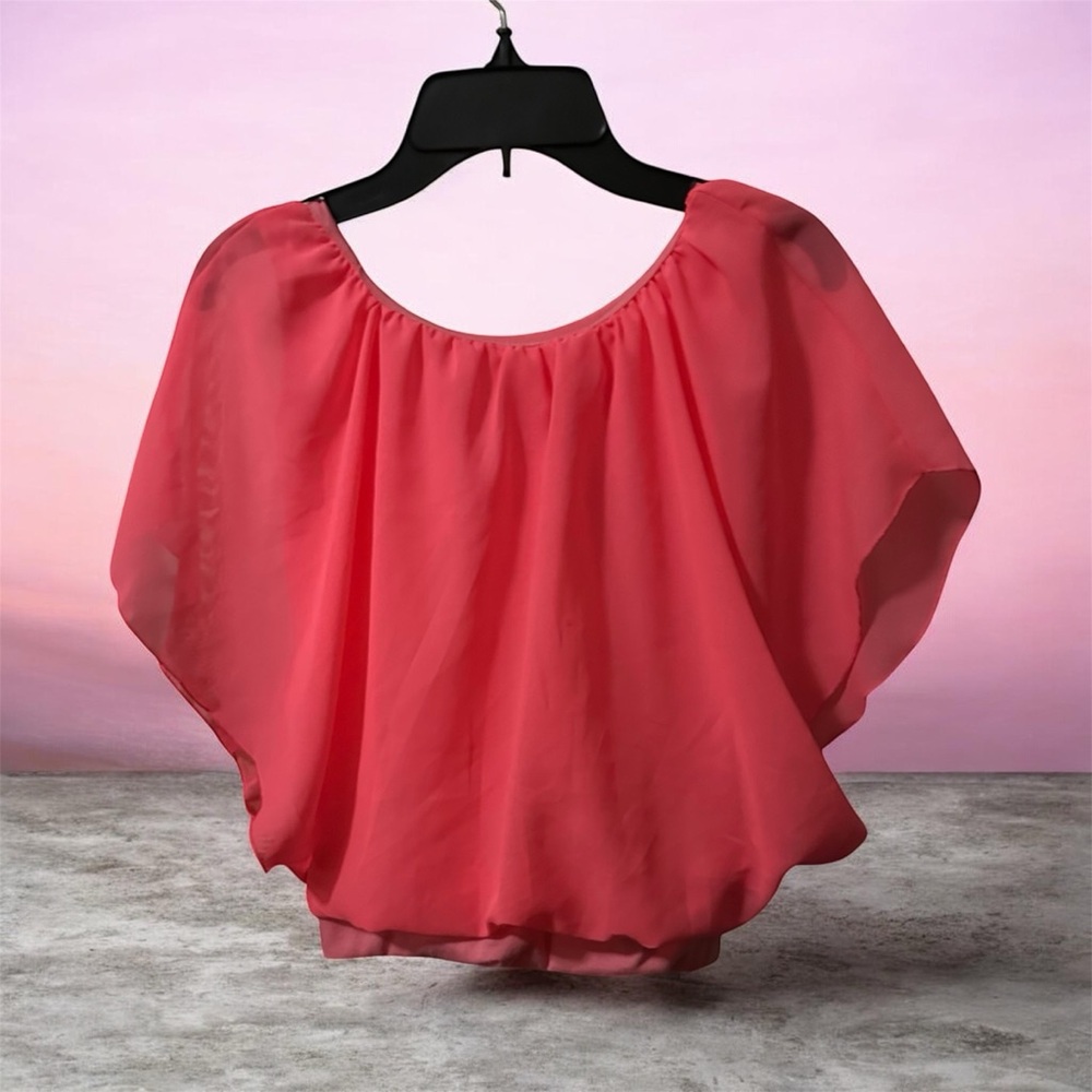 Sheer Coral Off-Shoulder Blouson Top